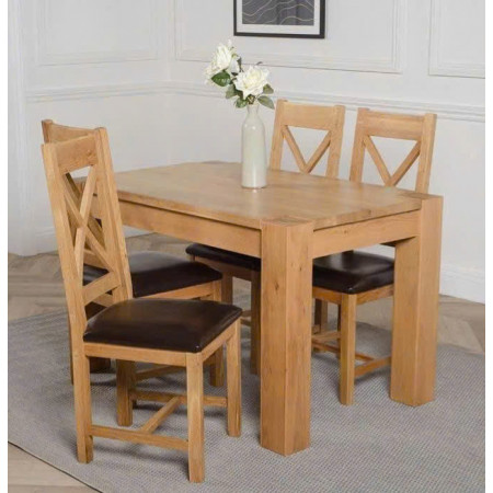 Chunky 1m2 : Bàn Ăn Gỗ Sồi 1m2 + 4 Ghế ( Lưng X - Mặt Nệm PU )